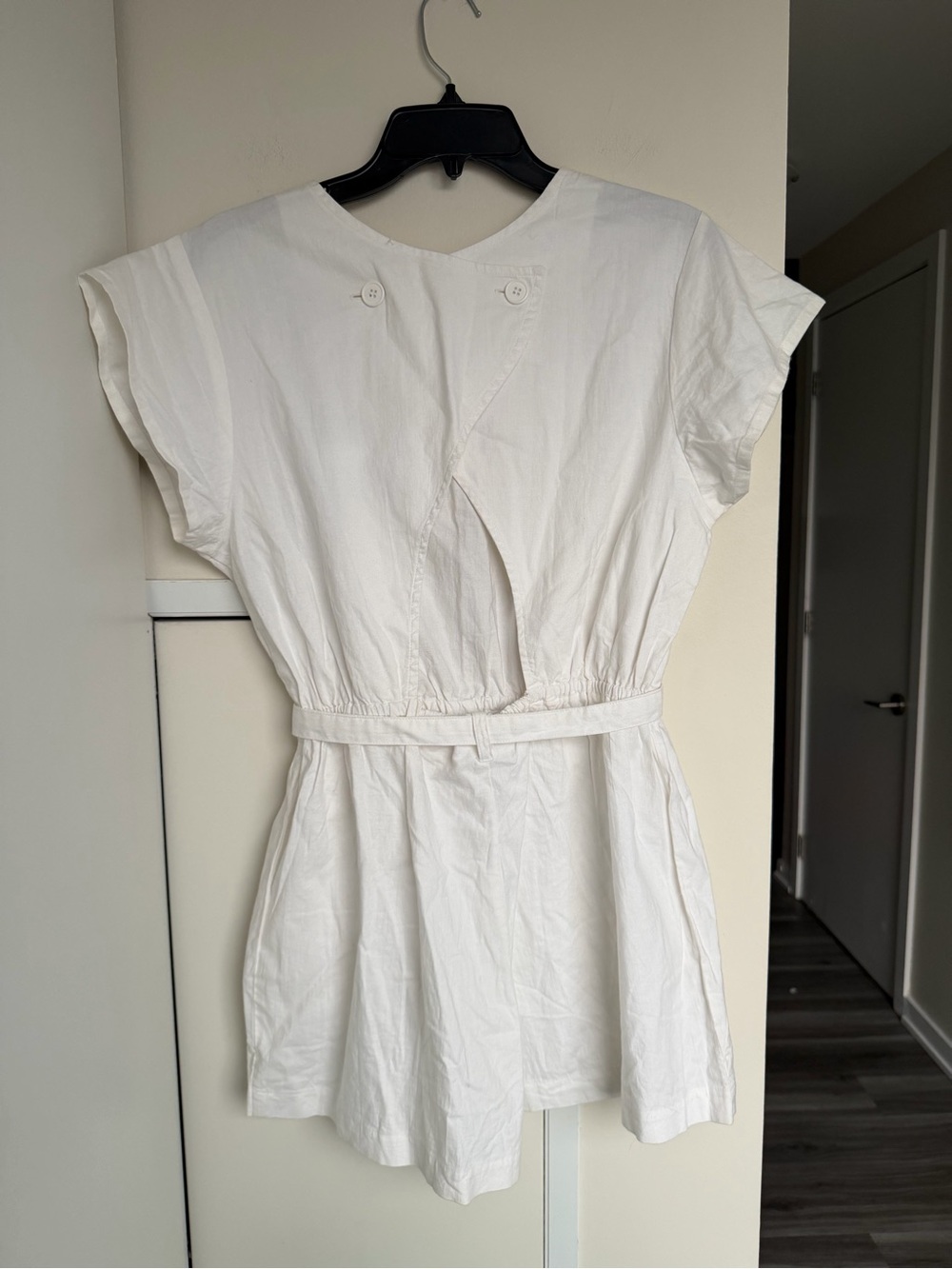 EGO Vintage ($130) 100% Cotton White Belted Utility Romper SzL Summer Minimalist - Picture 9 of 15